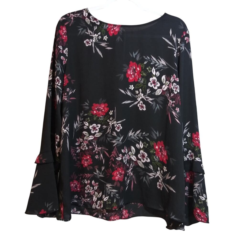 Zac & Rachel Black Floral Romantic Flared Bell Sleeve Top Size XL